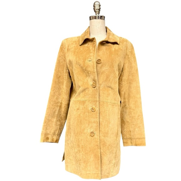 Cherokee Jackets & Blazers - Cherokee Camel Tan Suede Leather Coat Jacket, Medium, Fall Suede Long Jacket